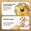 A yellow bear-shaped baby crib mobile with soft, movable wings and a pink frame.