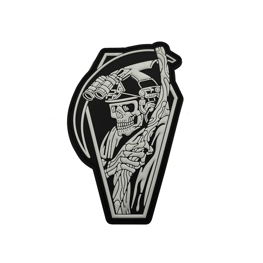 Glow-in-the-Dark Skull Biker Patch with Hook & Loop Backing