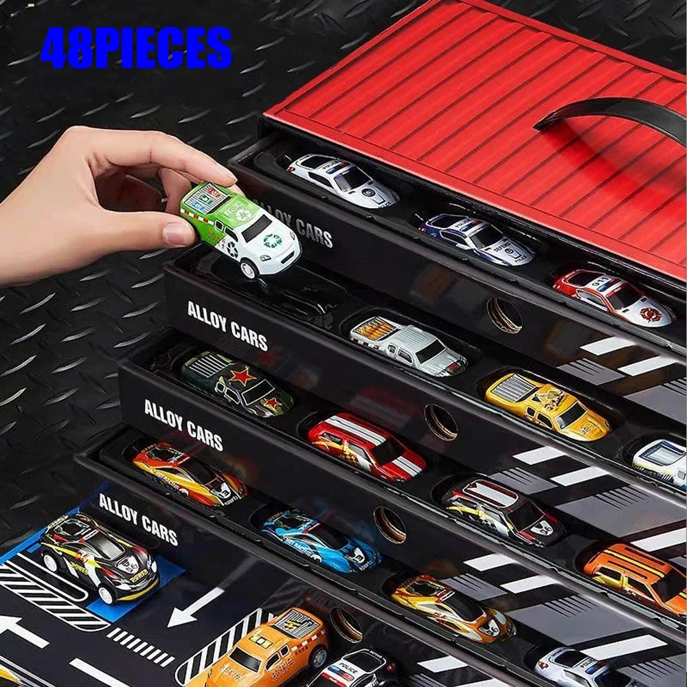 48-Piece Die-Cast Racing Car Set with Storage Case