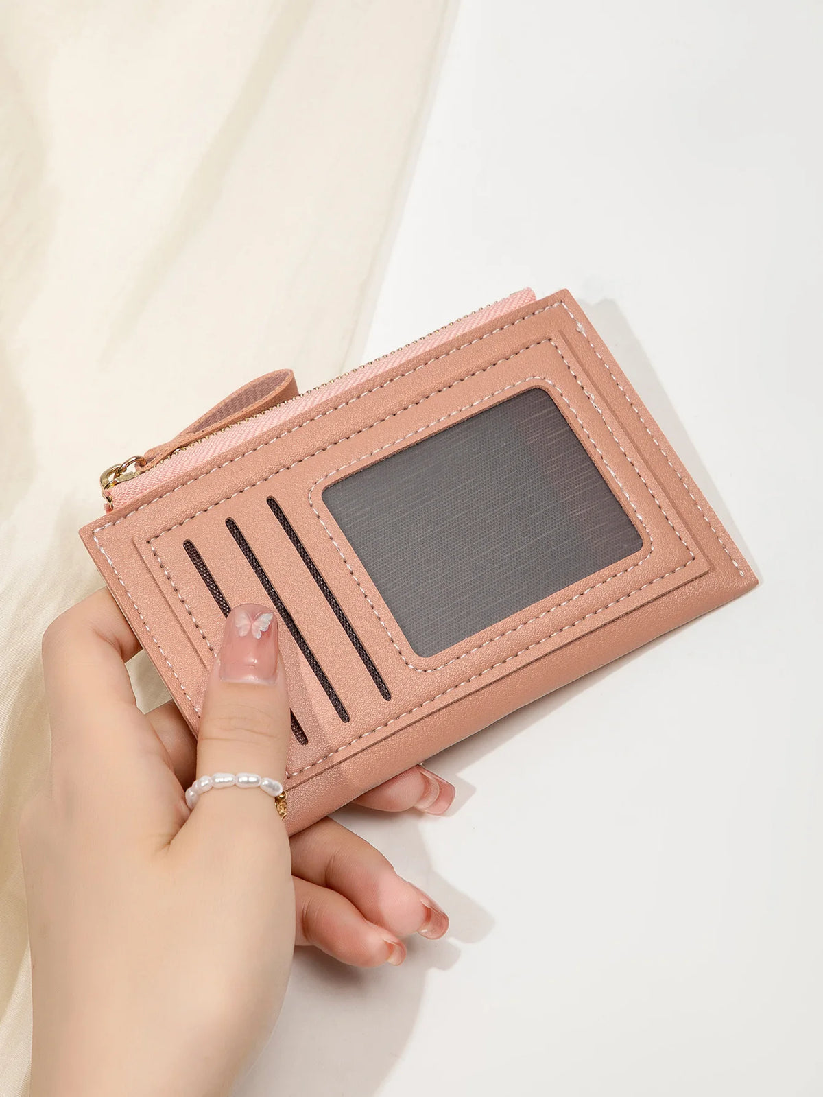 Slim Leather Card Holder Wallet with Secure Zipper
