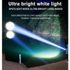 A bright white light from a flashlight illuminates a body of water at night, creating a strong beam.