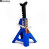 A blue metal car jack stand with a black pry bar and a 6-ton capacity marking.