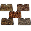 Four rectangular leopard print car windshield sunshades in various sizes.