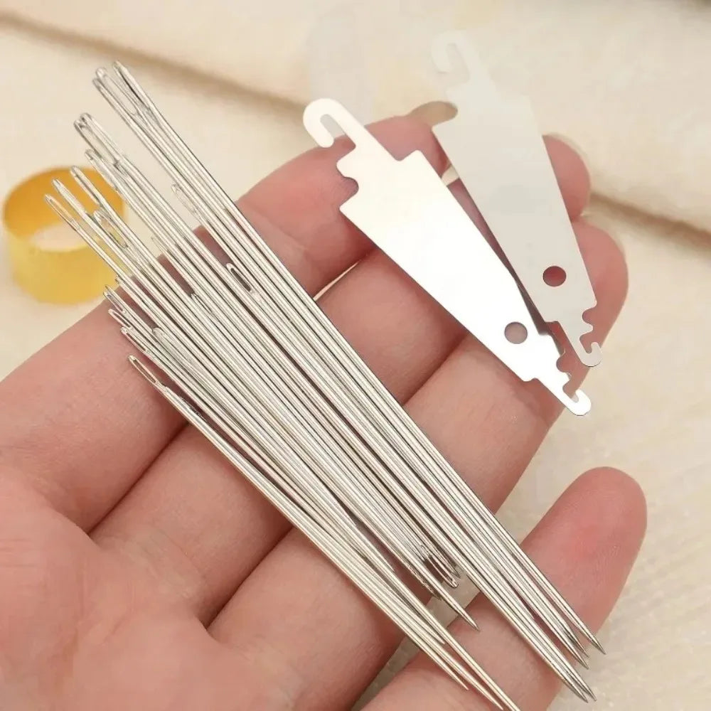 Stainless Steel Sewing Needle Set with Large Eyes and Threading Tools
