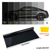 A black car is shown with various tint percentages applied, alongside a black window scraper tool.