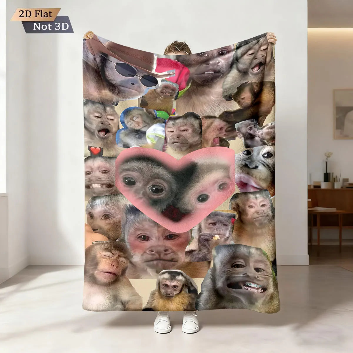 Funny Monkey Print Flannel Blanket – Soft & Cozy Throw