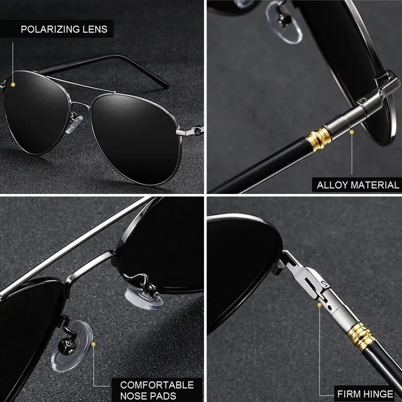 Classic Metal Pilot Sunglasses with Polarized Lenses