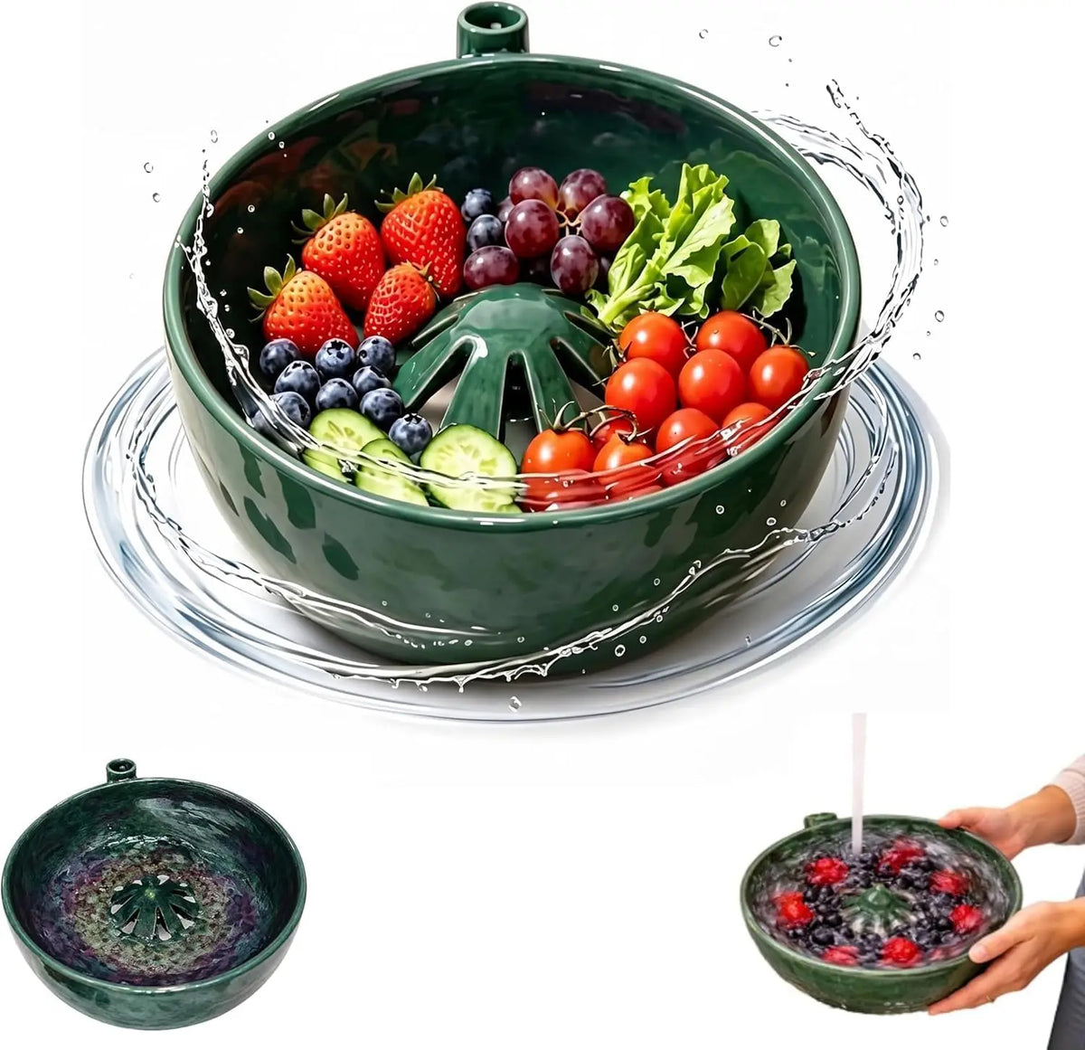 Self-Spinning Fruit & Vegetable Washer Bowl with Drain Holes