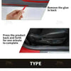Installation display showing steps to remove glue and press the product back onto a car trim piece.