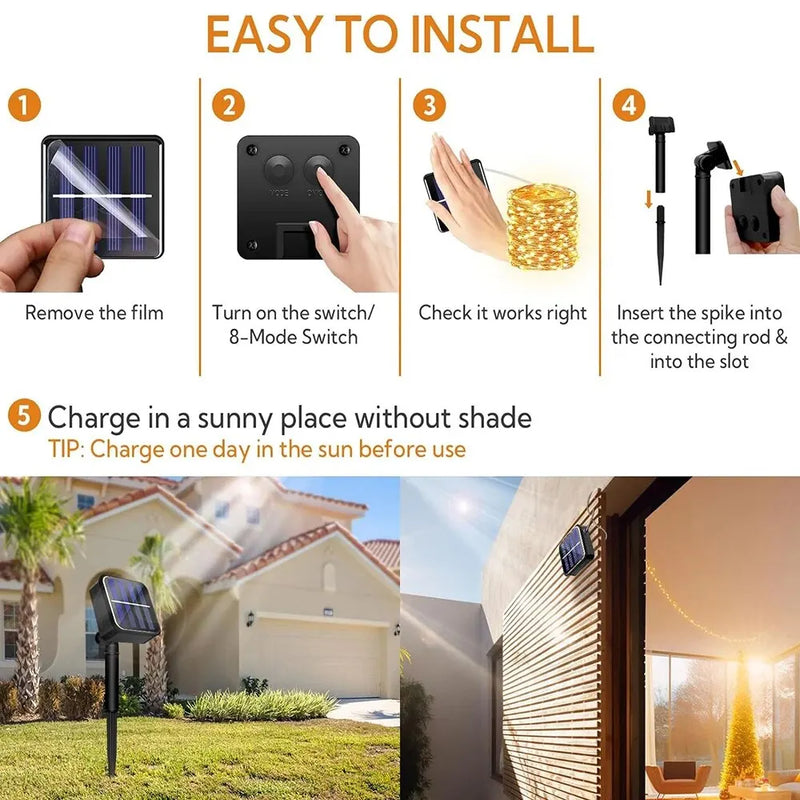 8-Mode Solar String Lights - Waterproof Outdoor LED Fairy Lights for Garden & Patio
