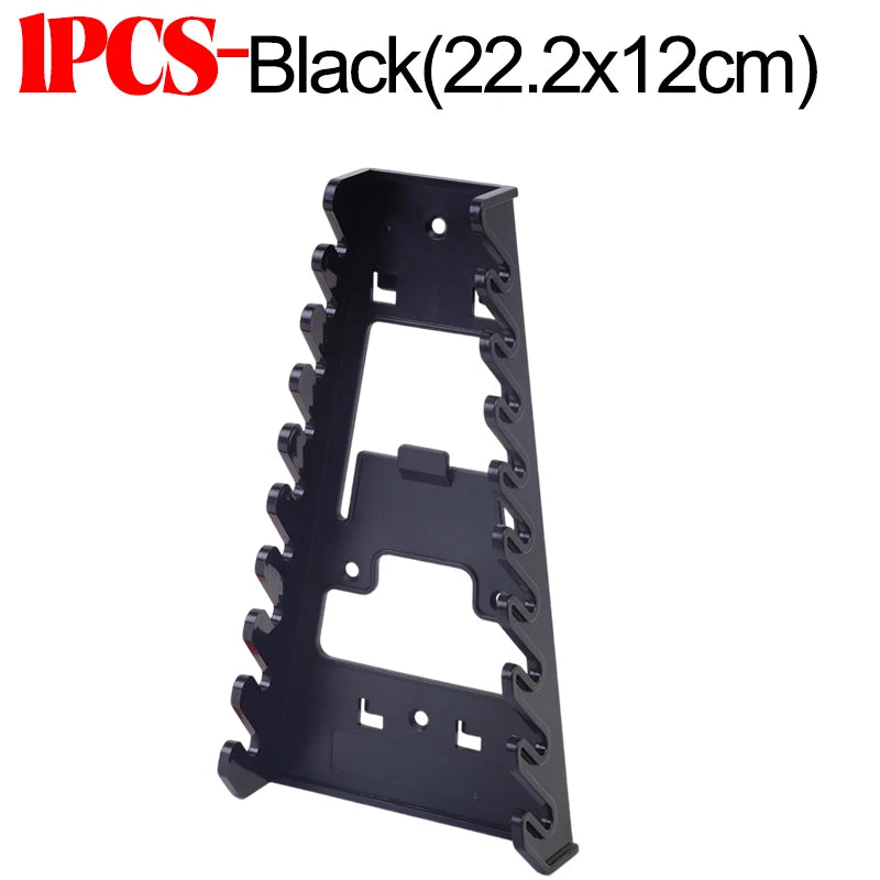 Black heavy-duty ABS wrench organizer tray with multi-slot storage rack