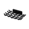 Black wall-mounted soap dish with drainage features.
