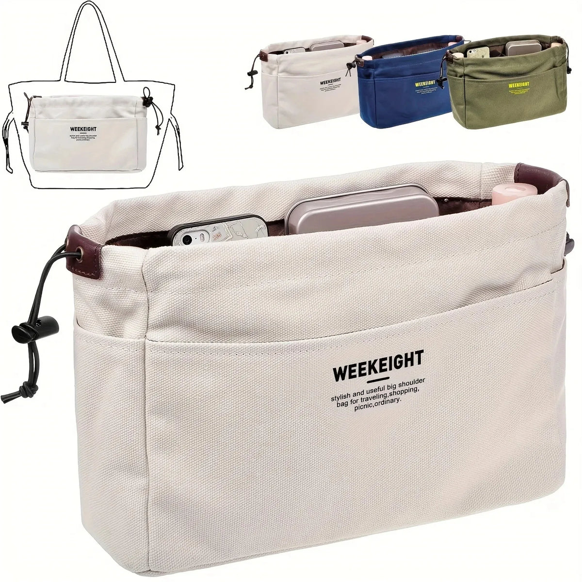 Drawstring Canvas Travel Organizer with Multiple Pockets