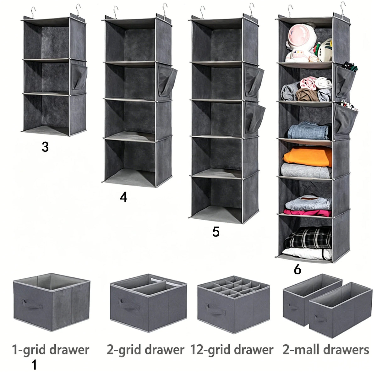 Foldable Hanging Closet Organizer with Multi-Tier Storage and Side Pockets