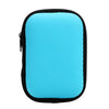 A light blue zippered pouch designed to organize cables and electronic accessories.