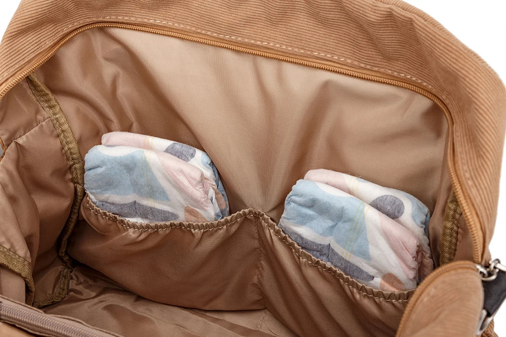 Soft Corduroy Diaper Backpack with Large Capacity