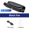 Black fan device shown with a Type-C cable and user manual.