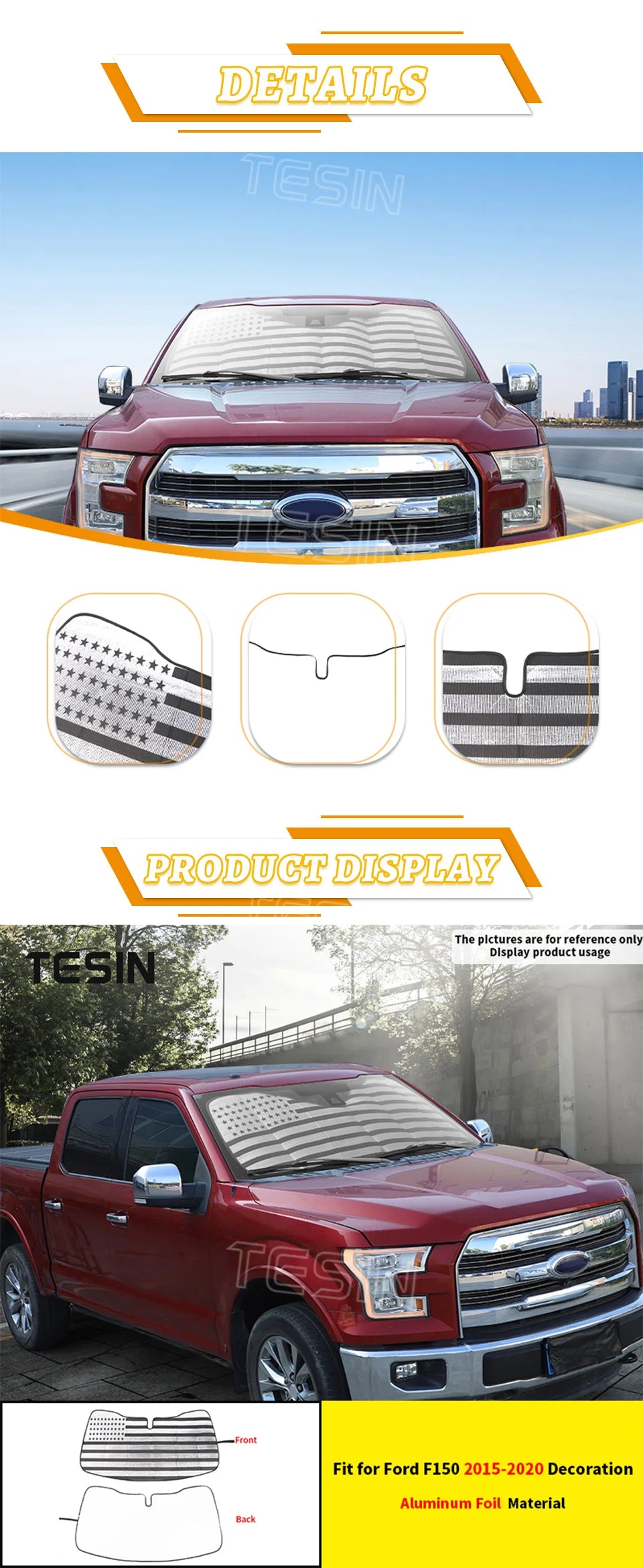 Ford F-150 Windshield Sun Shade - Heat Blocking Aluminum Foil Cover