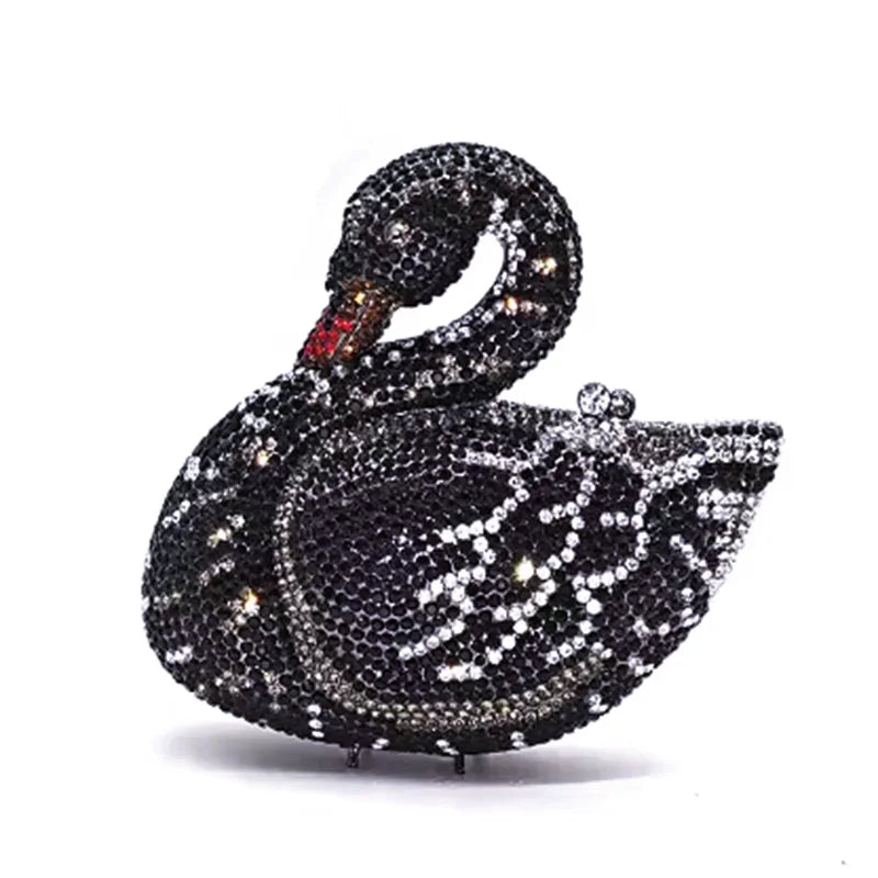 Swan Shaped Crystal Evening Clutch with Rhinestone Accents