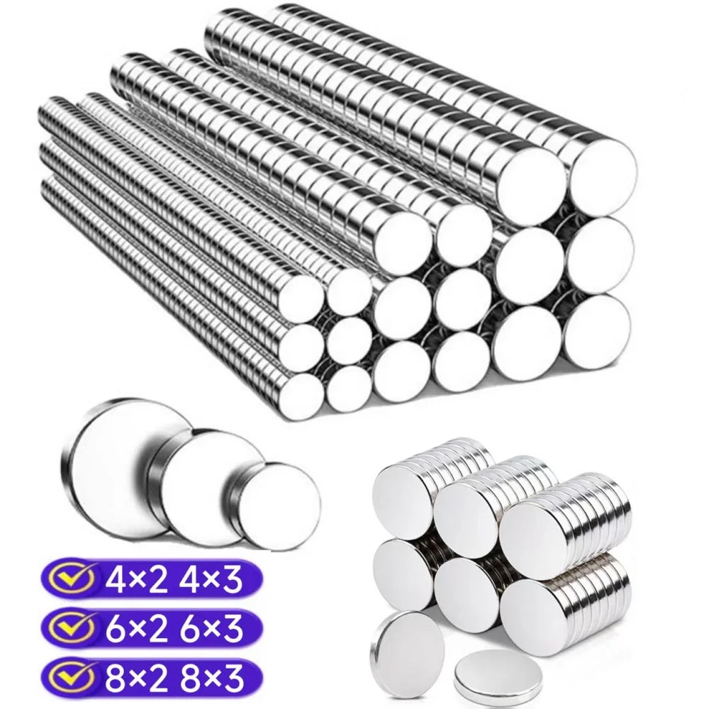 A set of strong round magnets in various sizes and thicknesses for fridge, DIY, and office use