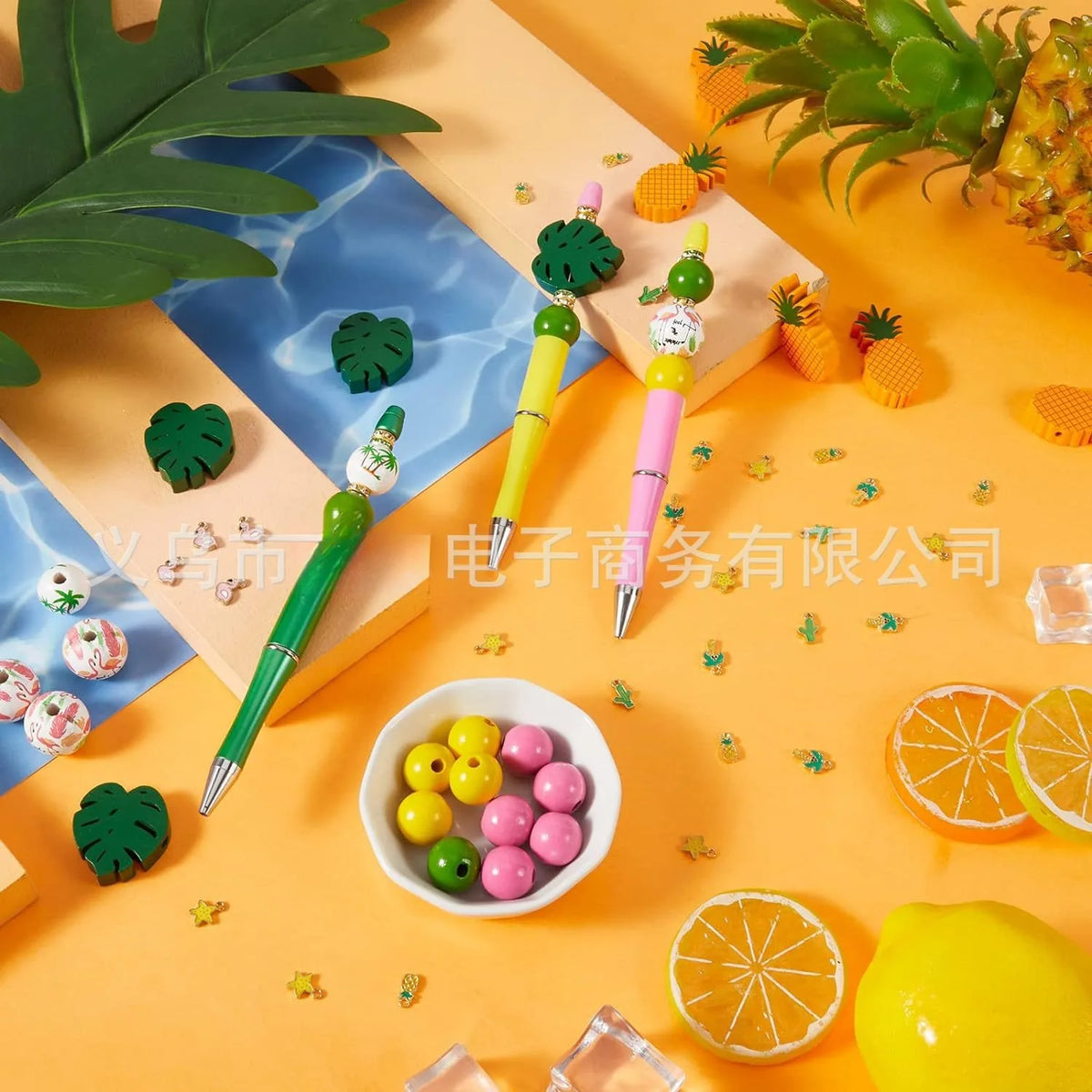 DIY Beaded Acrylic Ballpoint Pen Kit with Rotating Gradient Design