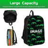 Black backpack featuring a green leaf pattern and a laptop sleeve.