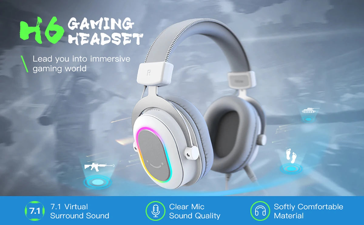RGB Gaming Headset with 7.1 Surround Sound and Detachable Microphone