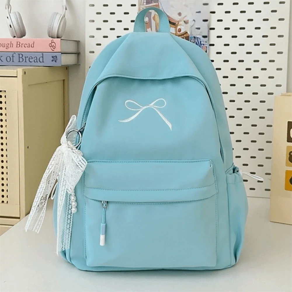 Embroidered Bow Nylon Backpack for Girls – Lightweight & Spacious