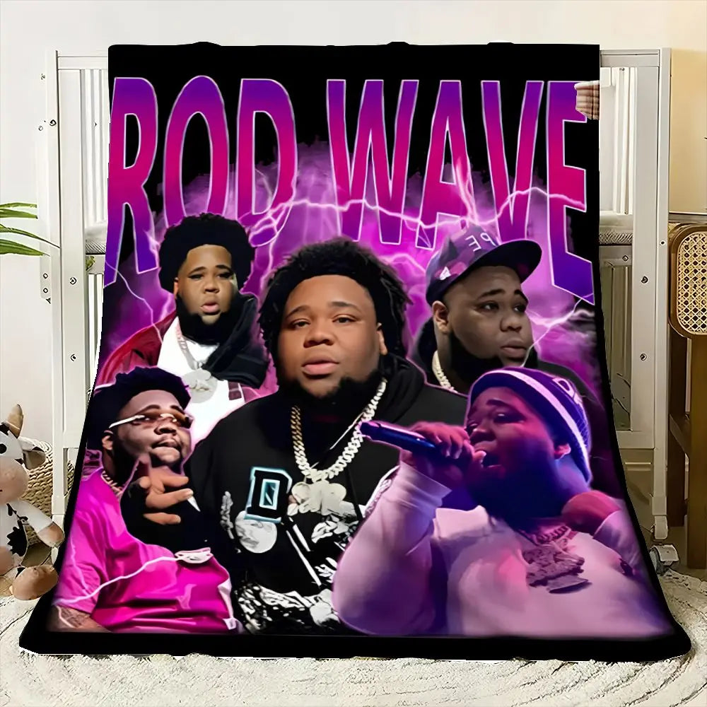 Vibrant Gradient Fleece Throw Blanket with Artistic Portraits