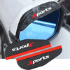 Black carbon fiber rain covers for car side mirrors with sports branding