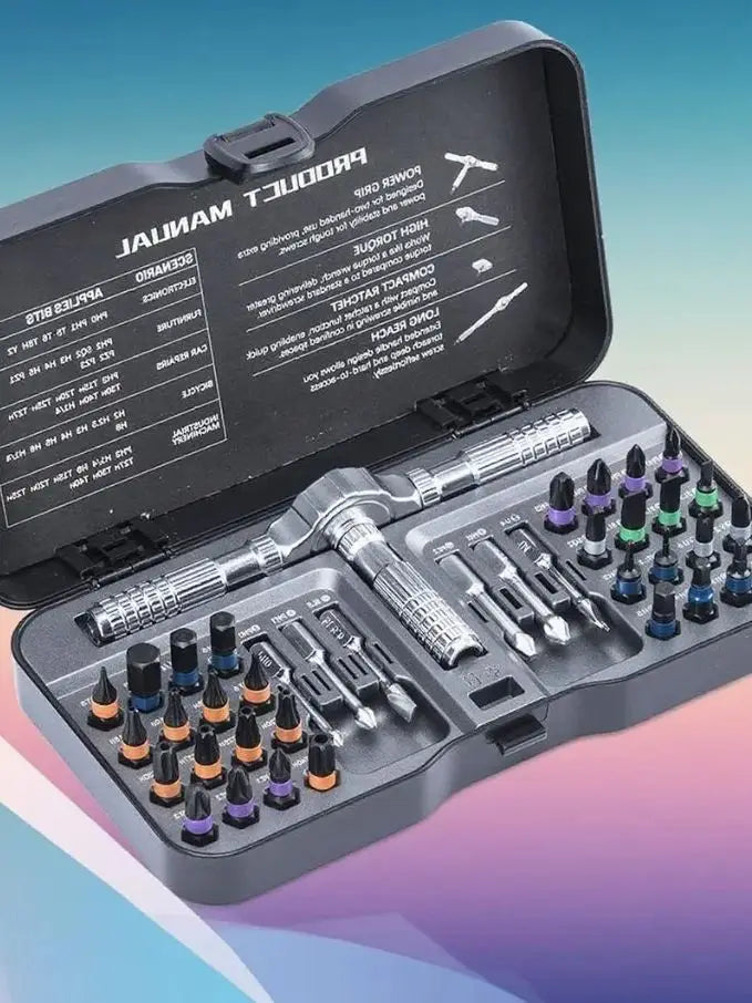 Gearless Ratchet Screwdriver Set with Magnetic S2 Steel Bits