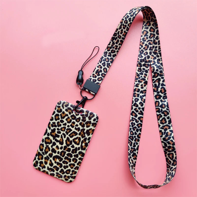 Leopard Print ID Card Holder with Detachable Lanyard