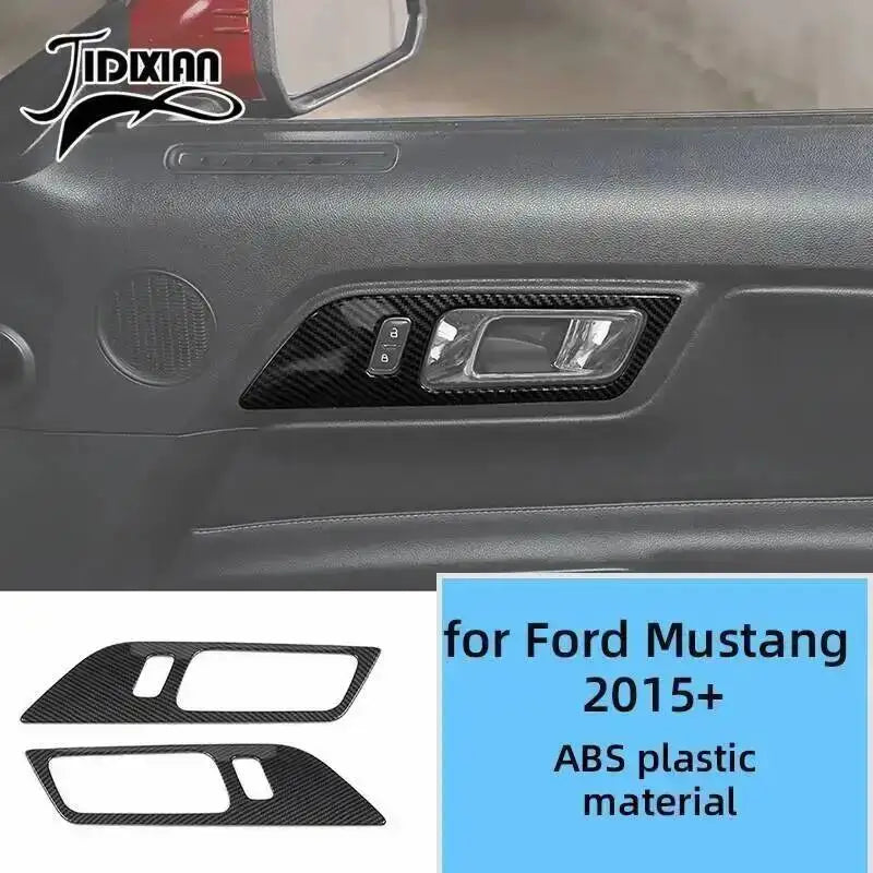 Carbon fiber grain decorative trim kit for Ford Mustang 2015+ featuring an ABS plastic headlight cover.