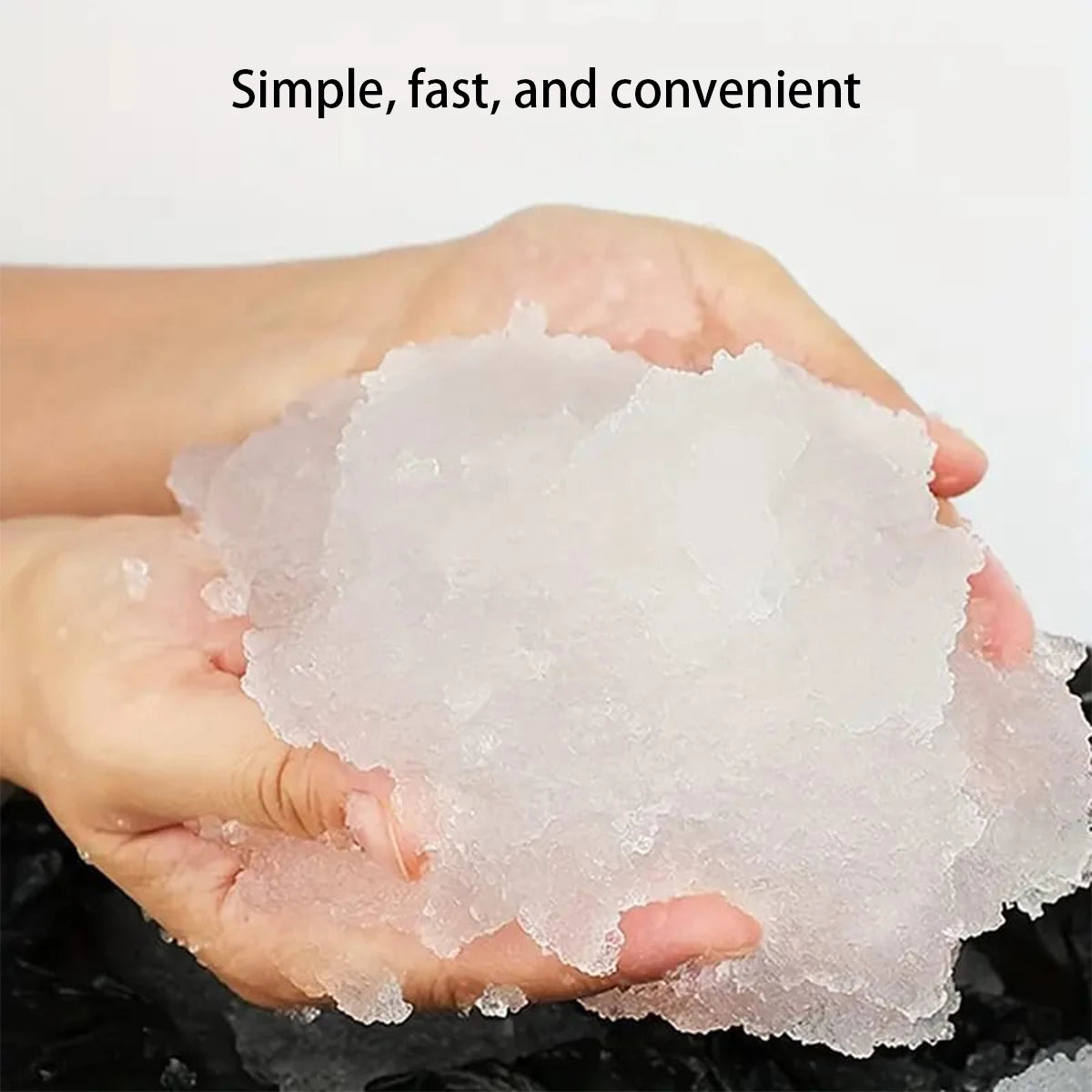 Hands holding a white absorbent powder product for camping and travel