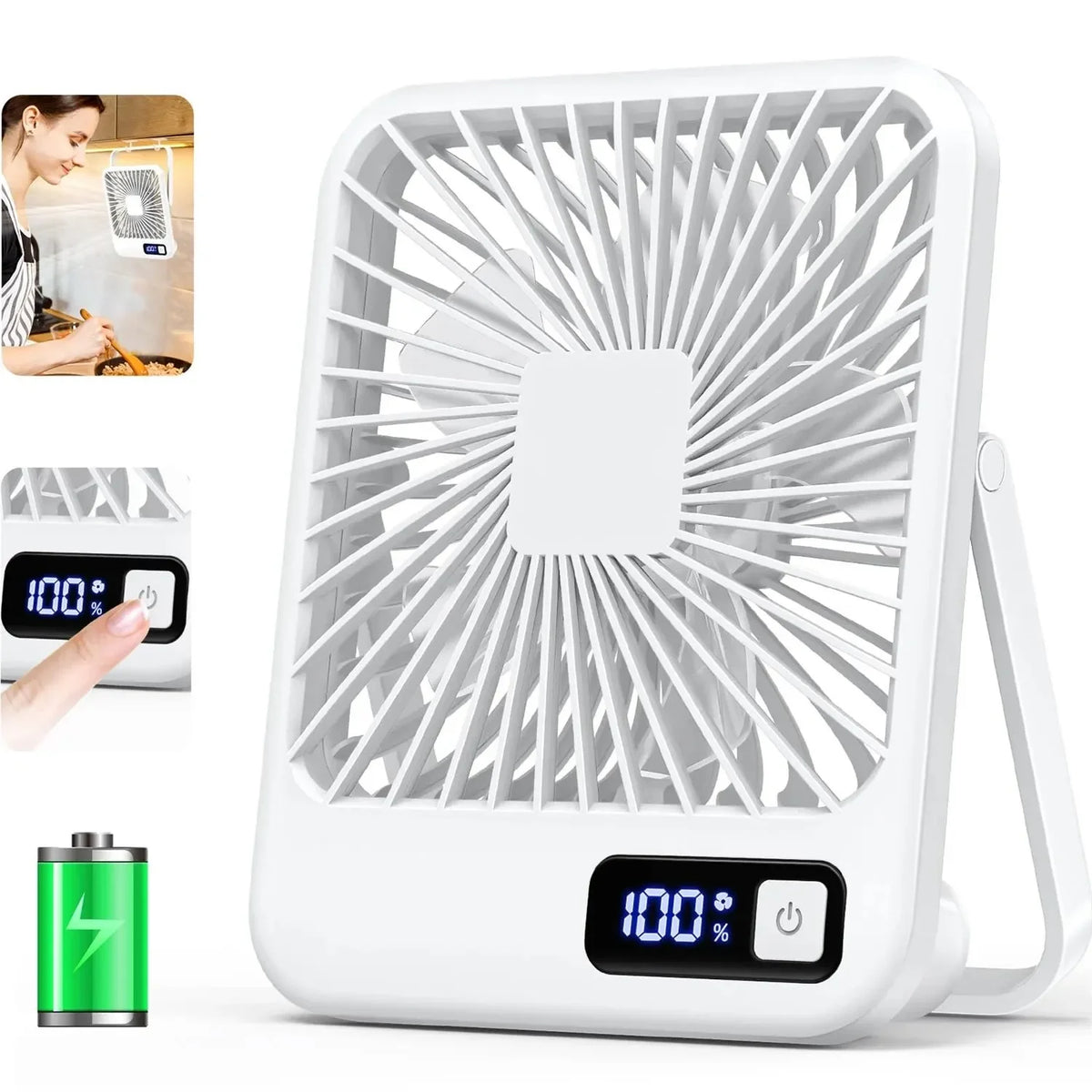 Portable USB Desk Fan with 180° Foldable Stand and Digital Display