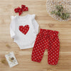 Adorable Heart Print Baby Girl Outfit Set (Romper, Pants & Headband)