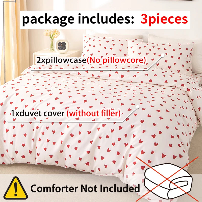 Red Heart Print Duvet Cover Set with Pillowcases