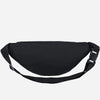 Black nylon waist pack with an adjustable strap shown from the underside.