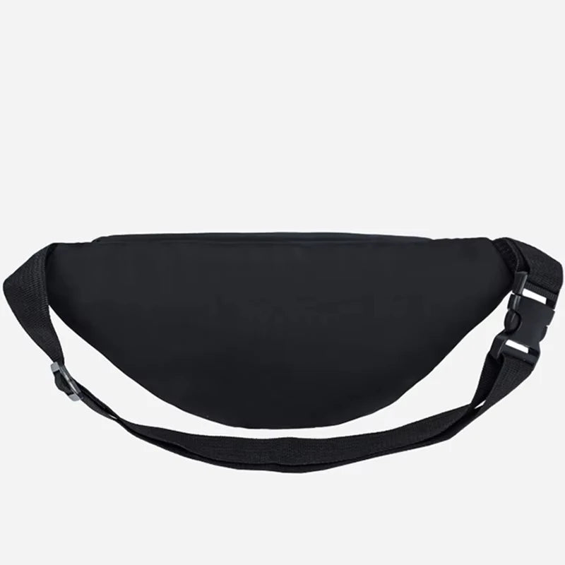 Black nylon waist pack with an adjustable strap shown from the underside.