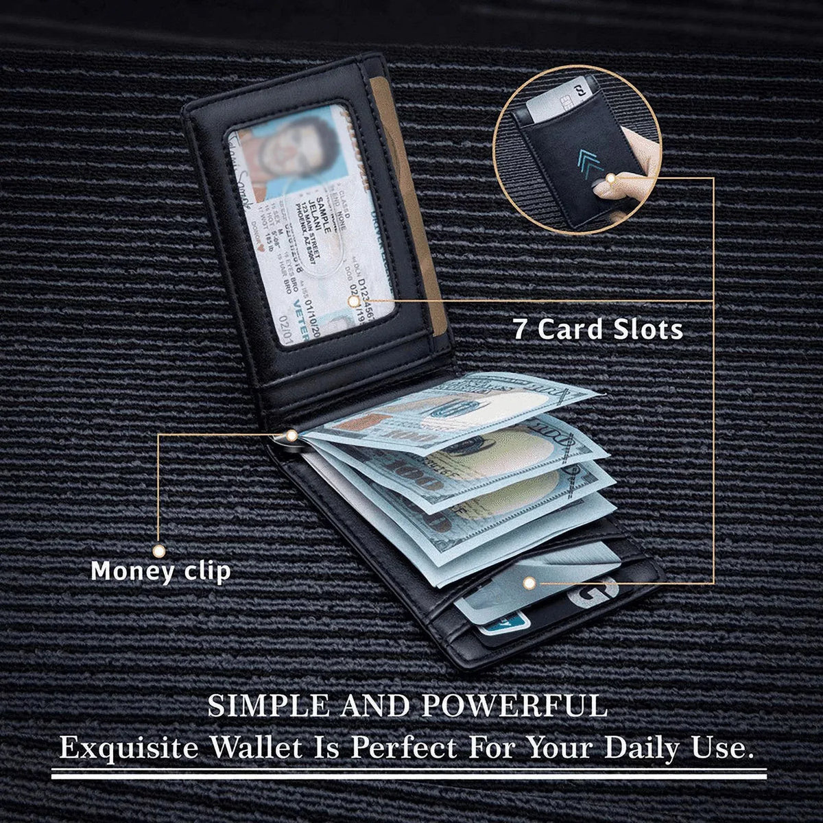 Slim Leather RFID Blocking Wallet with Money Clip