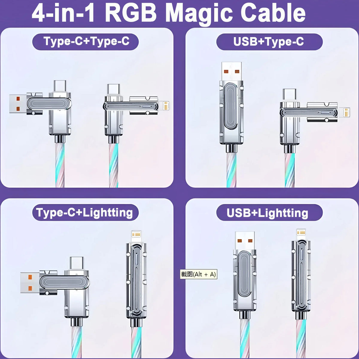 Câble USB Type-C de Charge Rapide 4-en-1