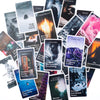 A collection of oracle cards featuring various themes like curse, promise, lusting, and fantasy.