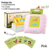 Pink card machine set including a card machine, cards, and USB charging cable for learning.