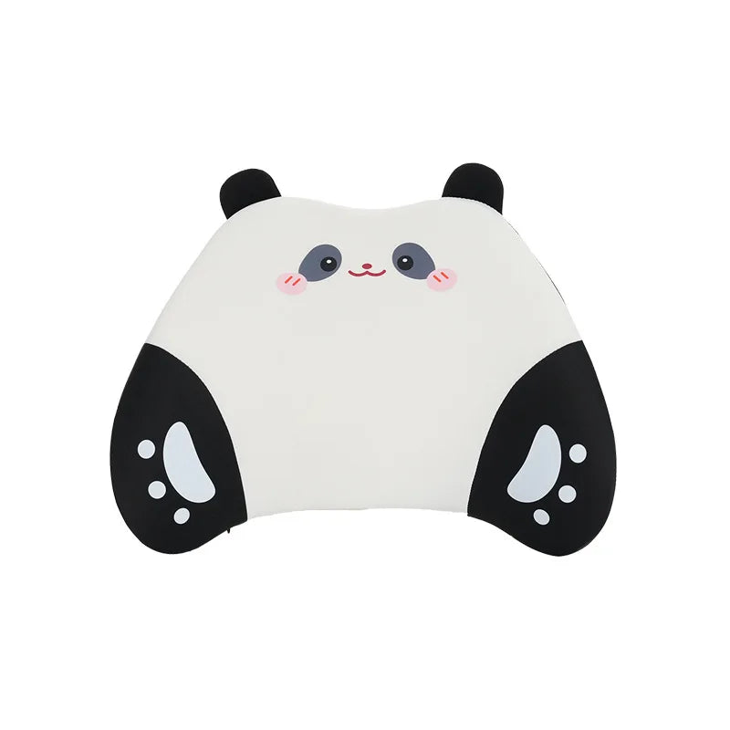 White panda-themed car seat cover set with headrest pillows