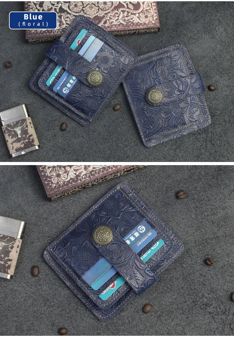 Handcrafted Cowhide Leather Card Wallet with Coin Pocket