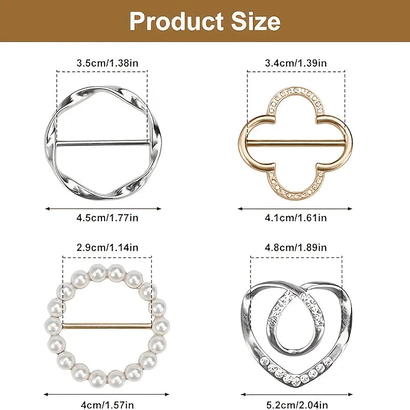 Elegant Scarf Buckle Set - 4 Piece Metal Fashion Clips