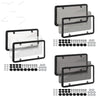 Two sets of black and gray tinted license plate protectors with mounting brackets and screws.