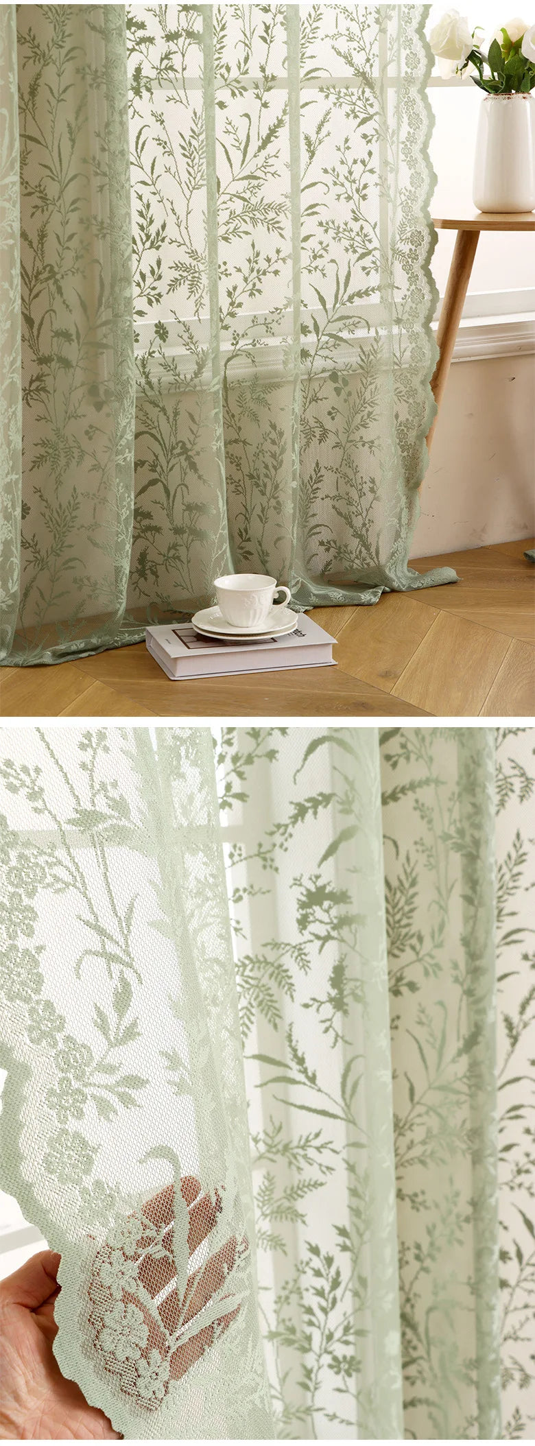 Lace Floral Sheer Curtain Panel for Living Room & Bedroom