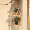 Triangle Wood Floating Wall Shelf with Macrame Rope