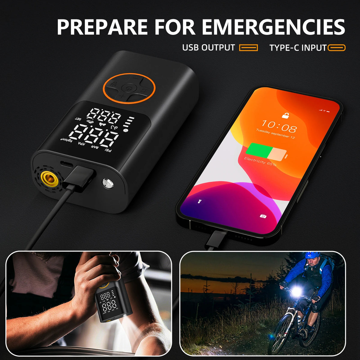 Wireless Digital Tire Inflator with USB Charging Port